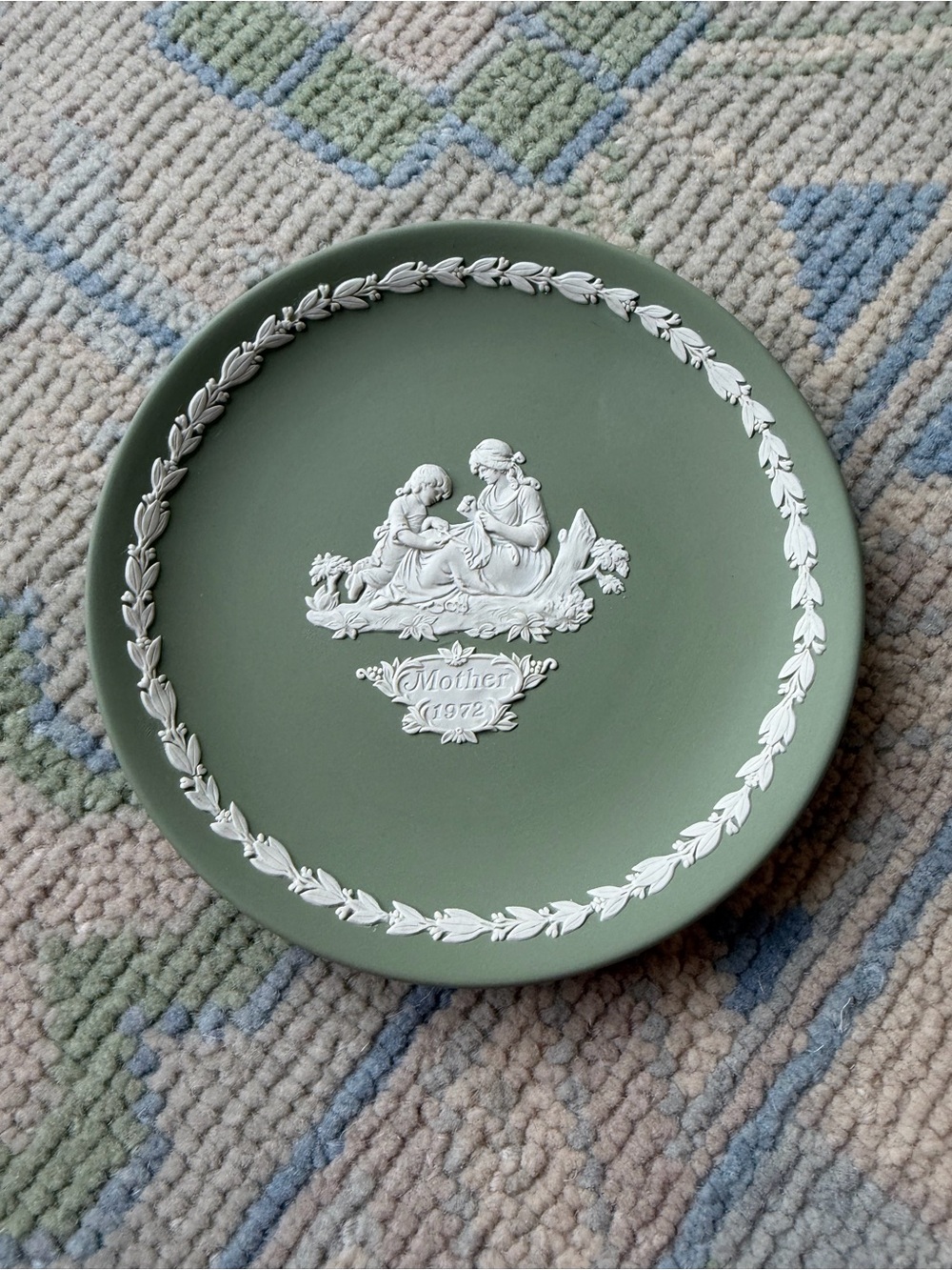 1972 Wedgwood Green Jasperware Mother's Day Commemorative 6 1/2 Inch  Plate